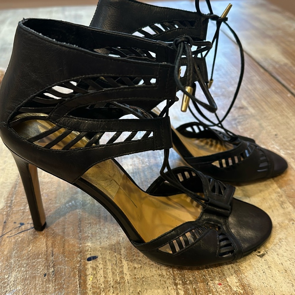 Black Dolce Vita heels with ankle tie straps
